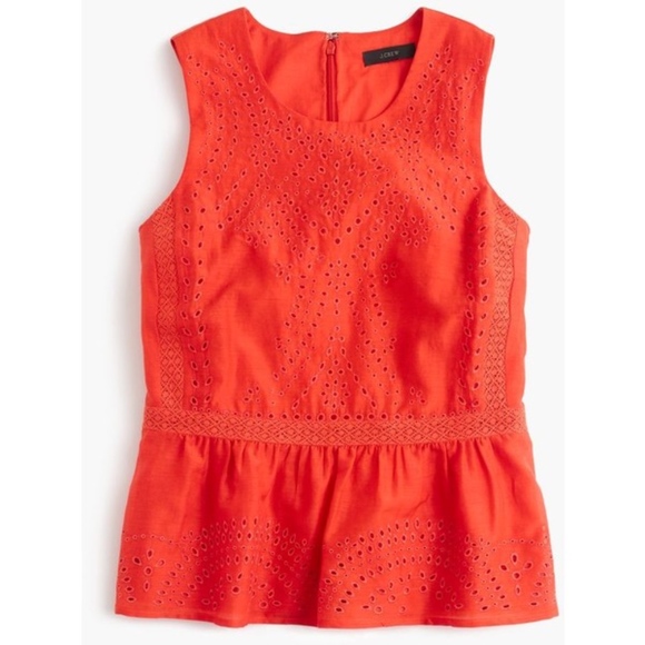 J. Crew Tops - J. Crew Eyelet Ruffle-Hem Coral Red Top